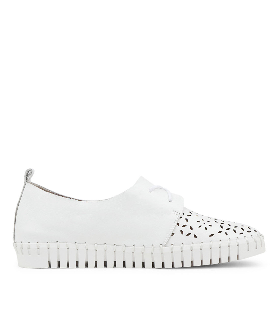 Close-up of HEXTER sneakers, showing intricate laser-cut detailing and premium leather craftsmanship.