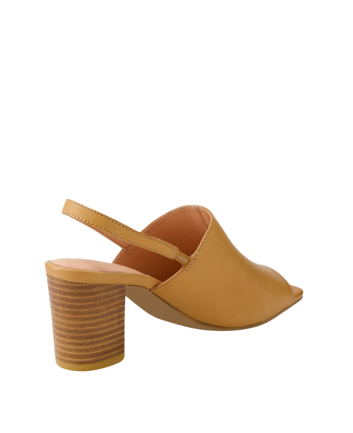 Back view of the PYPER heeled mule, emphasizing the secure slingback heel strap and sturdy stacked block heel.