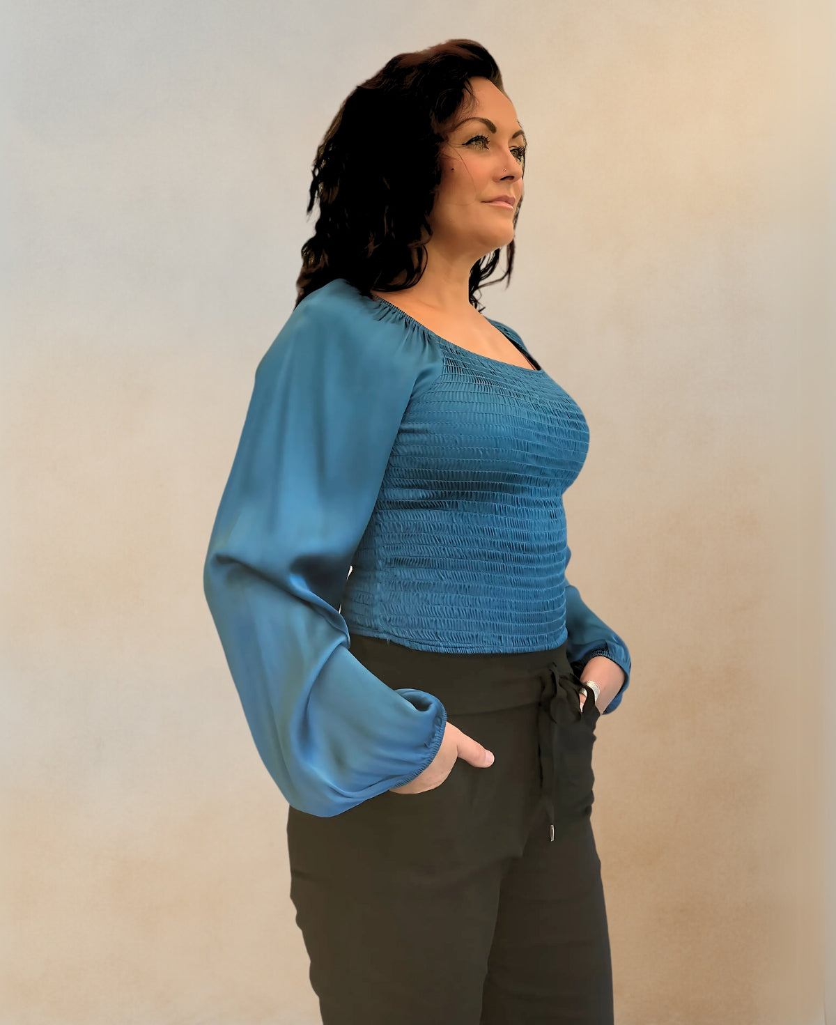 Shirred Satin Top