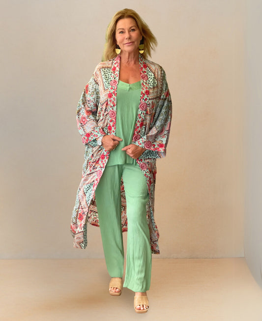 Amber Embroidered Silk Kimono