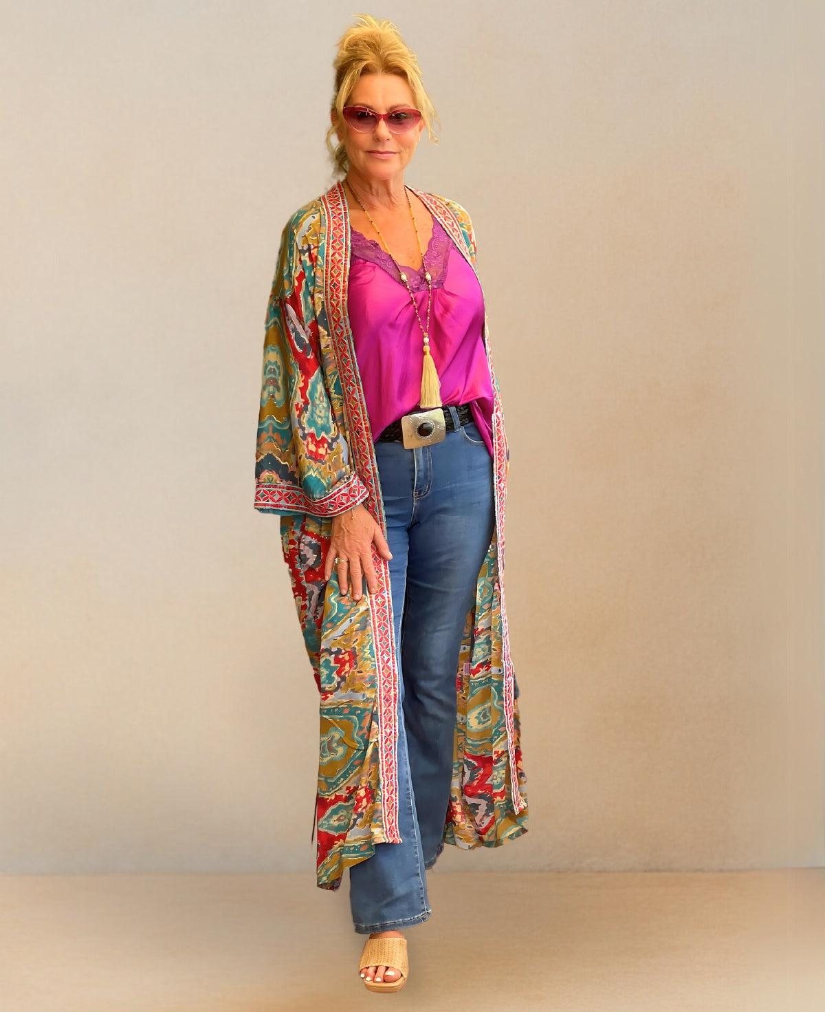 Amber Embroidered Silk Kimono