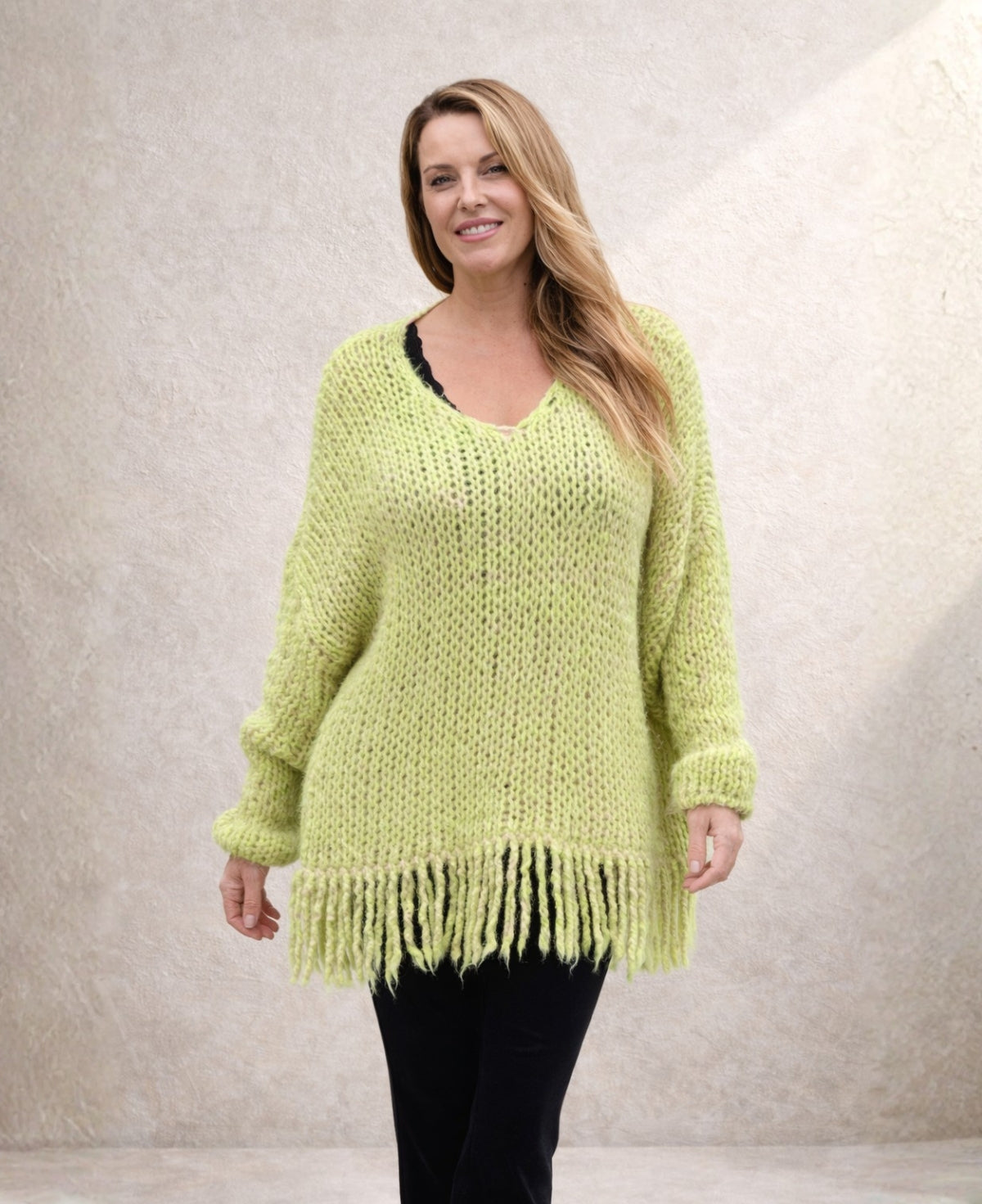 Statement-making Joplin Jumper in lime, crafted from a soft mohair blend for the ultimate autumn-winter layering piece