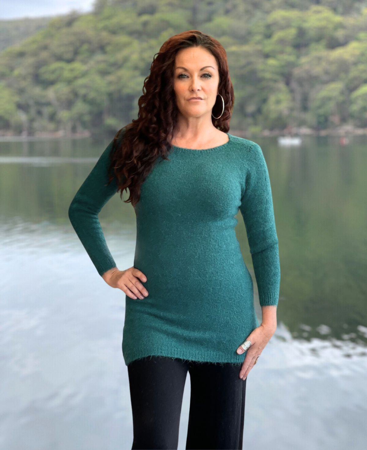 Petrol green Le Coco Mohair Blend Sweater, a cozy and sophisticated knit for the season.