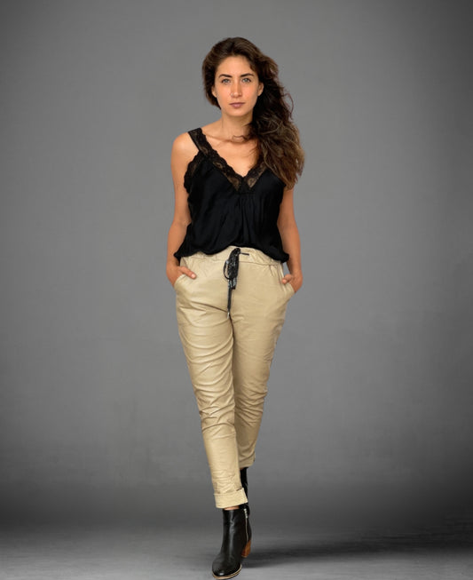 Blonde (light cream) Leatherette Vegan Pants, a stylish and versatile wardrobe essential.