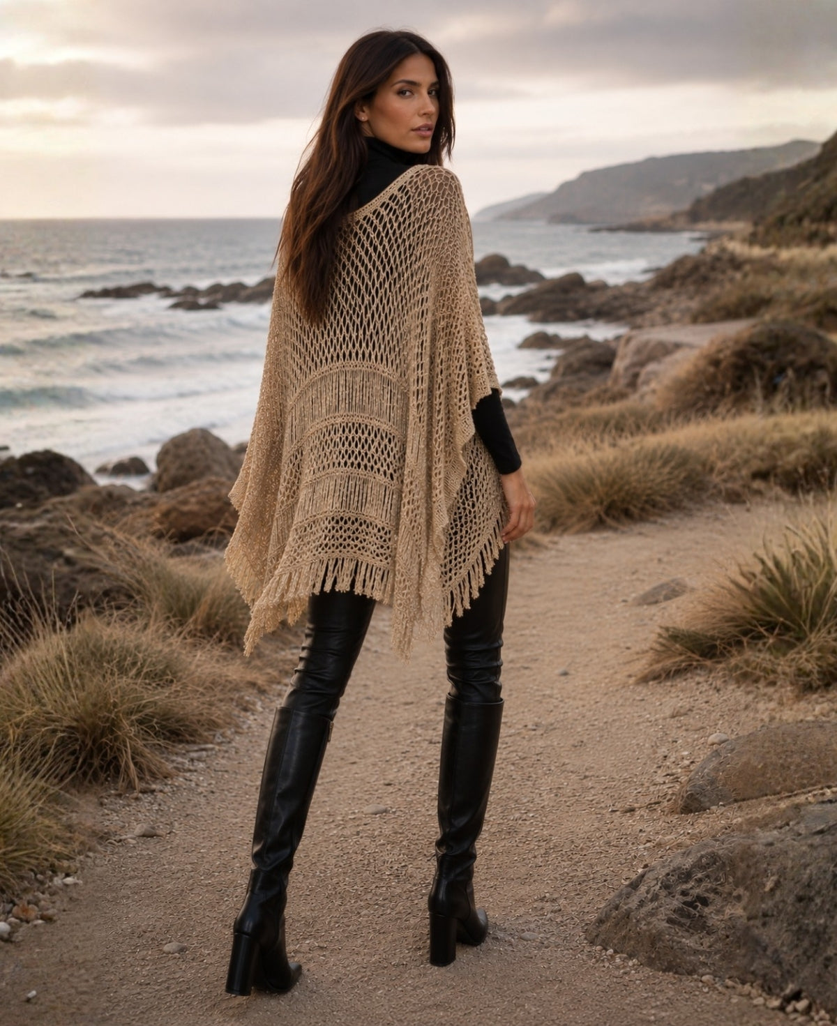 Rochelle Gold Lurex Crochet Poncho