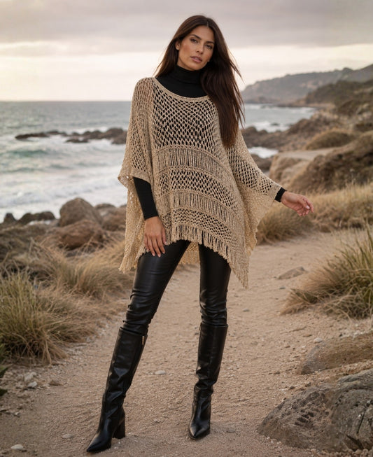 Rochelle Gold Lurex Crochet Poncho