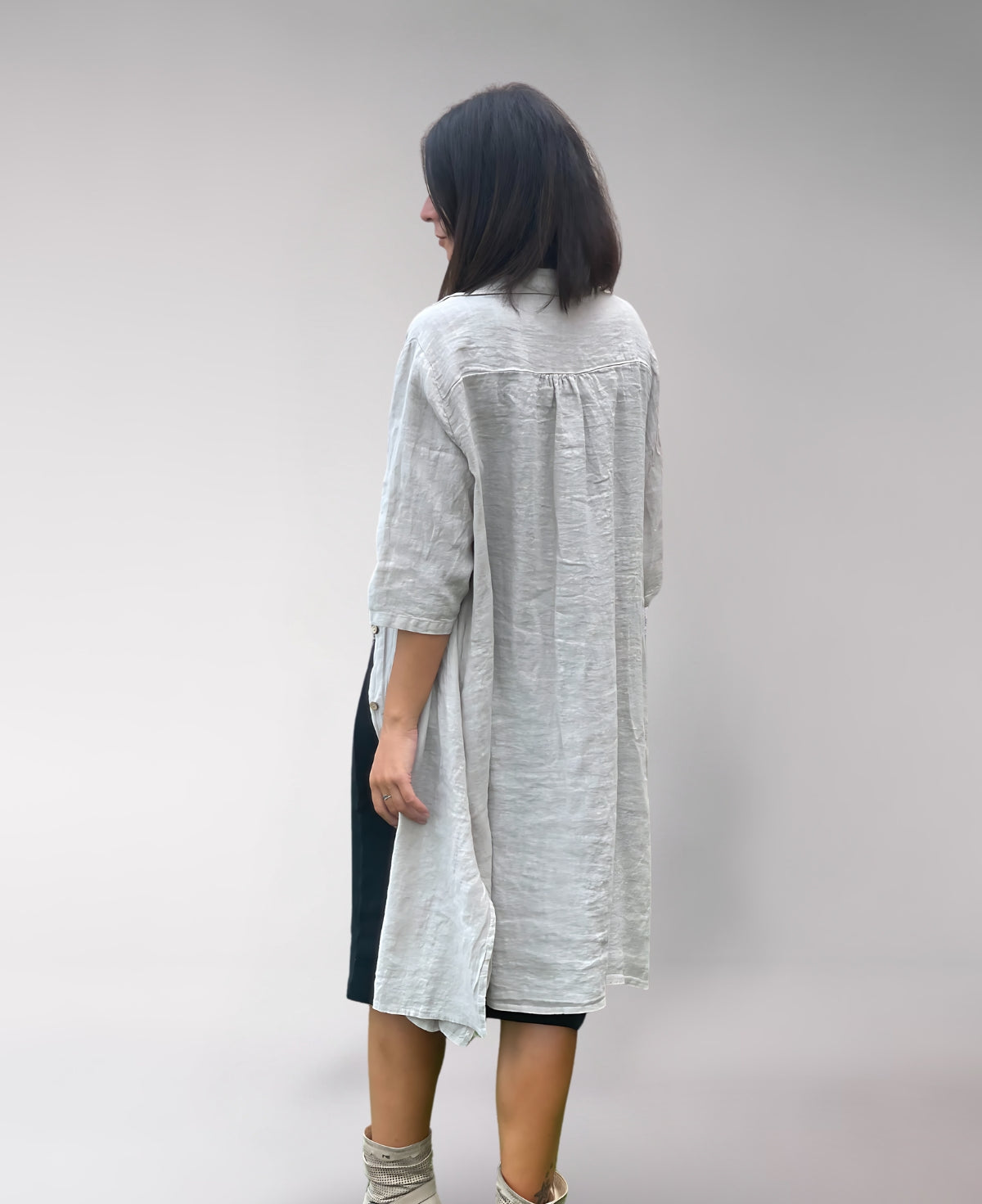 Beige Samira Linen Shirt Dress made from premium linen, featuring a flattering button-down design and effortless relaxed fit for warm days.