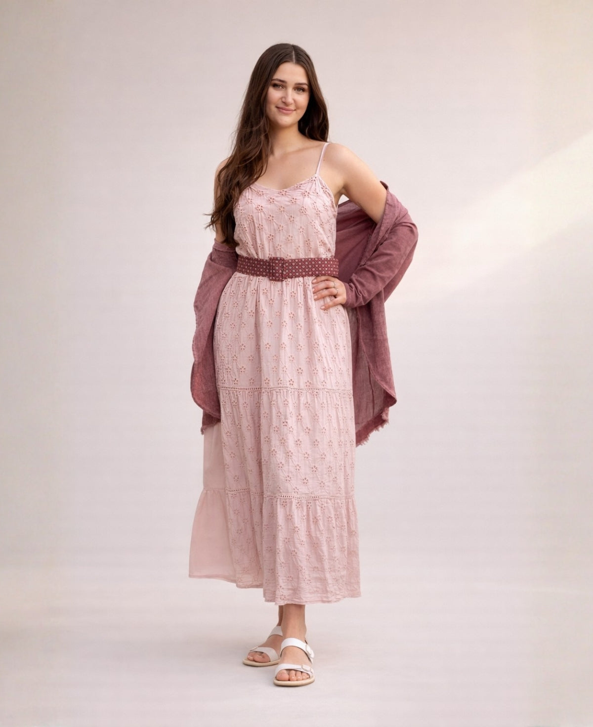 Rose Skylar Cotton Eyelet Dress featuring lightweight cotton fabric and tiered skirt styled for everyday wear