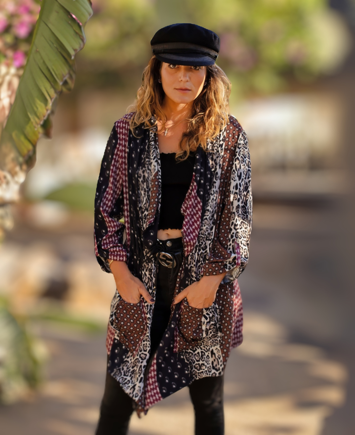 Anoushka short kimono full front view lightweight printed kimono jacket