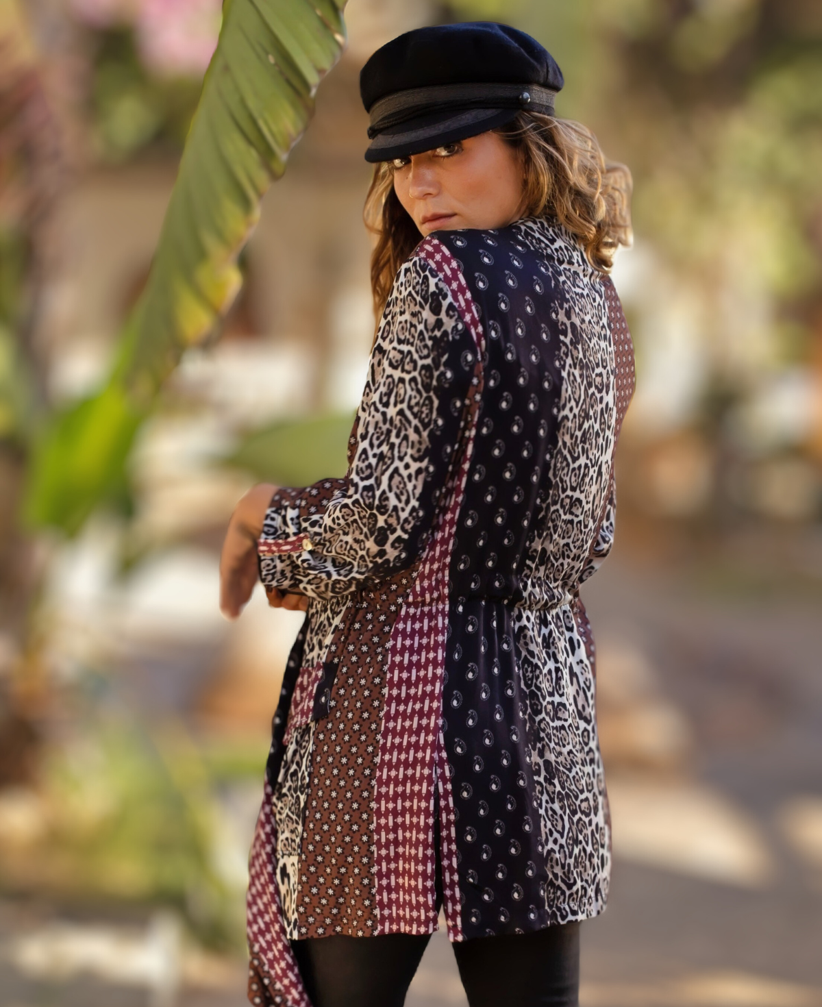 Anoushka short kimono patchwork print back view lightweight kimono jacket