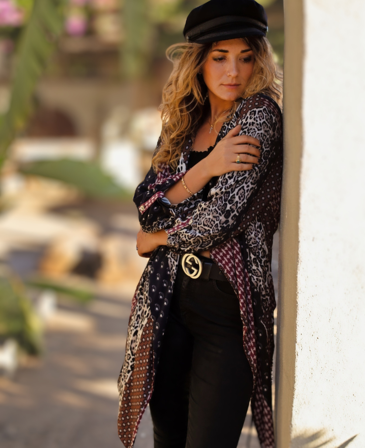 Anoushka short kimono worn open styled front lightweight printed kimono jacket