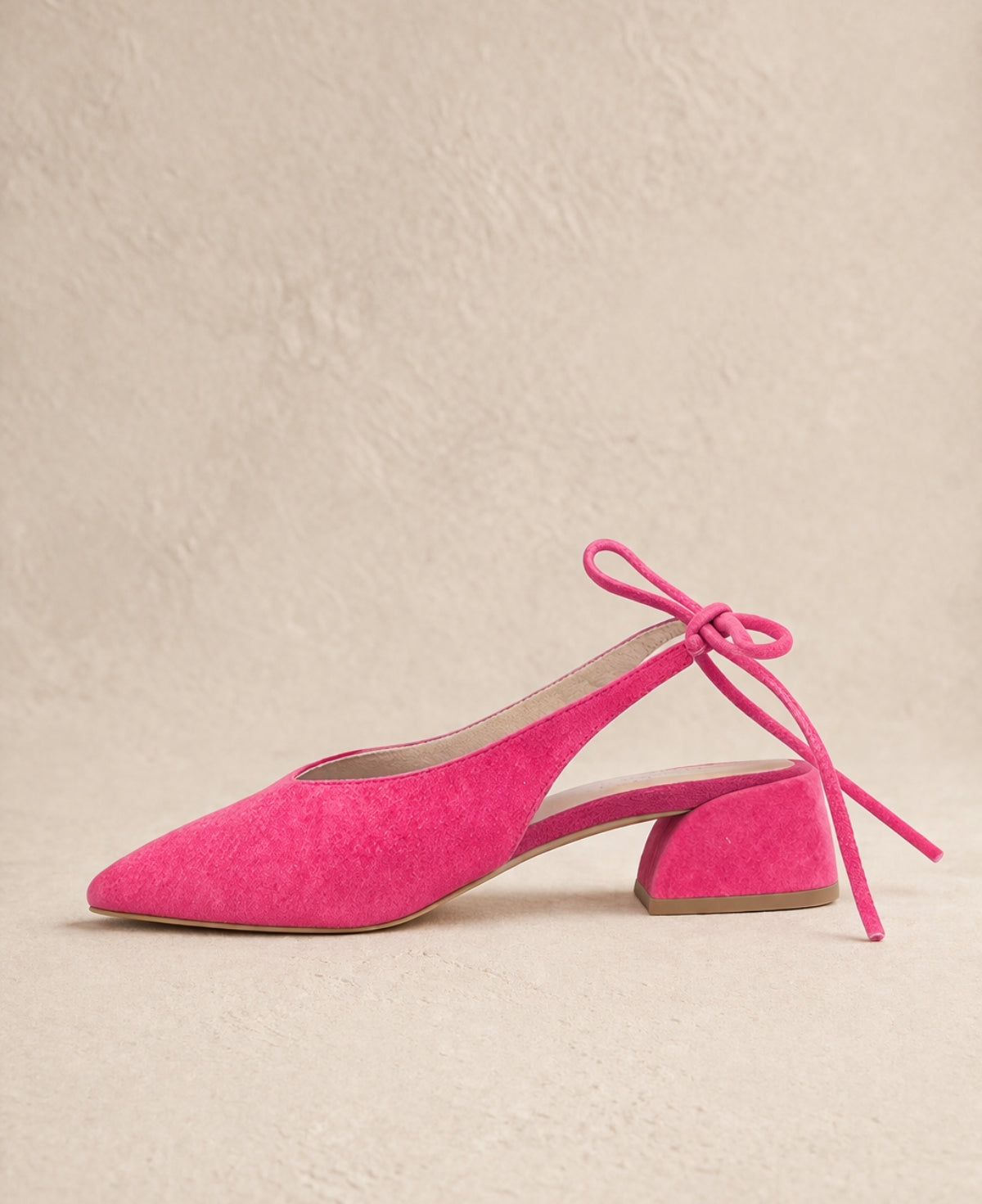 Pixy Princess suede heel pink slingback side view block heel